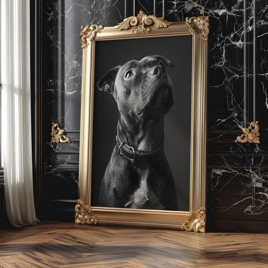 Dog Photography Pitbull Puppy Art Print | Modern Minimalist Pet Portrait wall art print, minimalist black and white poster, modern Scandinavian wall decor, Monohaus