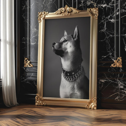 Dog Photography Shiba Inu Portrait Print | Modern Black and White wall art print, minimalist black and white poster, modern Scandinavian wall decor, Monohaus