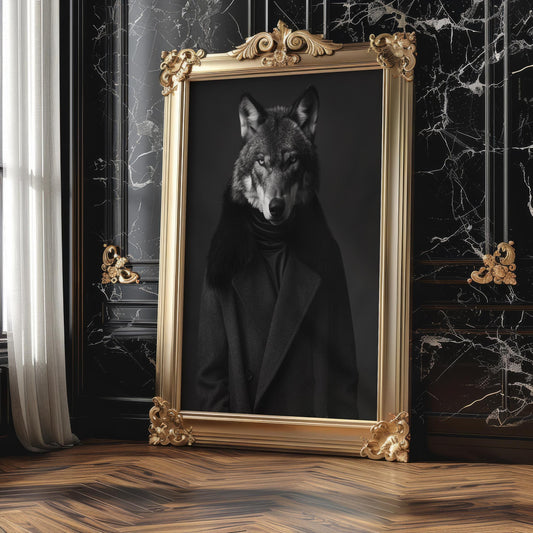 Designer Wall Art | Wolf Portrait Print | Black and White Animal Photography wall art print, minimalist black and white poster, modern Scandinavian wall decor, Monohaus