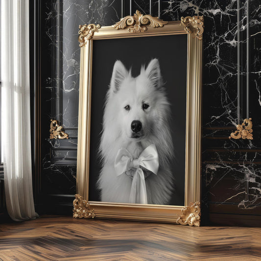Dog Photography | Samoyed Puppy Portrait Pet Print | Black and White wall art print, minimalist black and white poster, modern Scandinavian wall decor, Monohaus