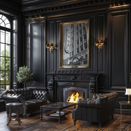 Designer Wall Art | Tampa Marquee Sign Print | Black and White Florida Poster wall art print, minimalist black and white poster, modern Scandinavian wall decor, Monohaus