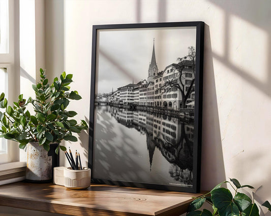 World Landmark | Zurich Old Town Black and White Photography Print | Switzerland Architecture Wall Art