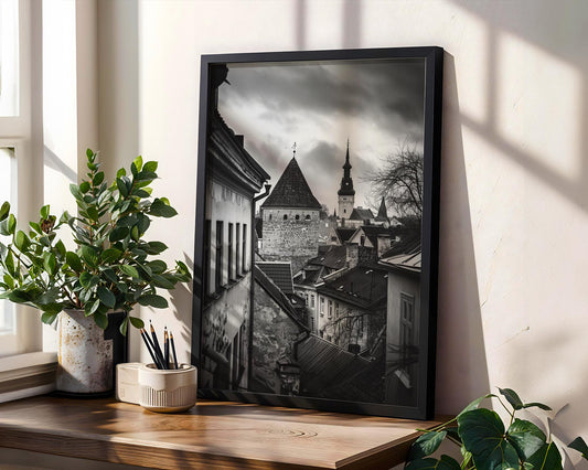 World Landmark | Tallinn Old Town Photography Print | Black and White Estonia Architecture