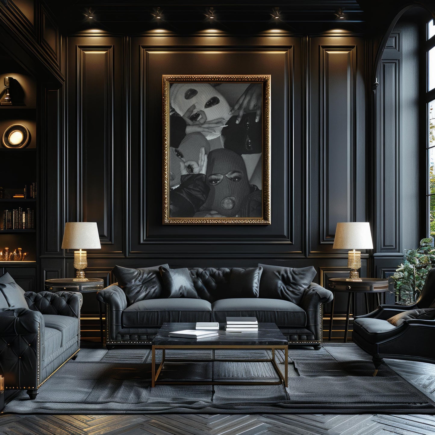 Designer Wall Art | Balaclava Girls Print | Edgy Black and White Fashion Poster wall art print, minimalist black and white poster, modern Scandinavian wall decor, Monohaus