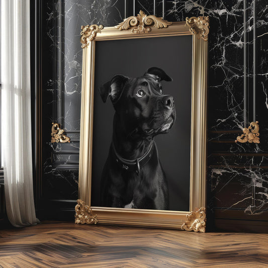 Dog Photography Moody Black Pitbull Portrait | Pet Lover Home Decor Art Print wall art print, minimalist black and white poster, modern Scandinavian wall decor, Monohaus