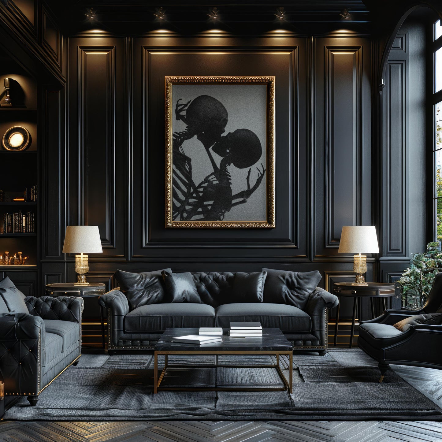 Designer Wall Art | Skeleton Kissing Print | Gothic Romance, Dark Valentine Art wall art print, minimalist black and white poster, modern Scandinavian wall decor, Monohaus