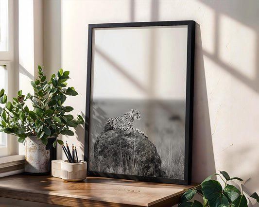 Wildlife Poster | Cheetah Photography Print | Minimalist Safari Wall Art wall art print, minimalist black and white poster, modern Scandinavian wall decor, Monohaus