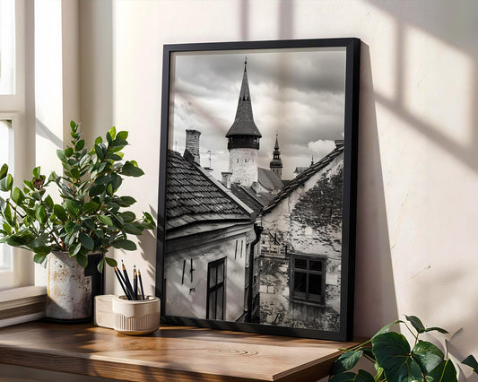 World Landmark | Tallinn Medieval Towers Print | Estonia Old Town Black and White Photography