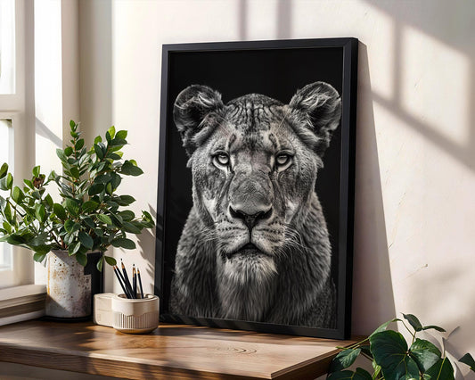 Wildlife Poster | Black & White Lioness Portrait | Minimalist Photography Print wall art print, minimalist black and white poster, modern Scandinavian wall decor, Monohaus