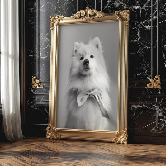 Dog Photography Pet Home Decor | Samoyed Puppy Portrait Pet Print | Black and White wall art print, minimalist black and white poster, modern Scandinavian wall decor, Monohaus