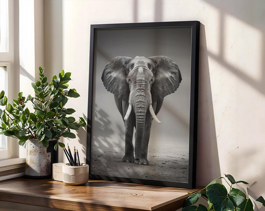 Wildlife Poster | Elephant Fine Art Print | Black & White Minimal Photography wall art print, minimalist black and white poster, modern Scandinavian wall decor, Monohaus