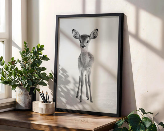 Wildlife Poster | Baby Deer Print | Minimalist Black & White Photography wall art print, minimalist black and white poster, modern Scandinavian wall decor, Monohaus