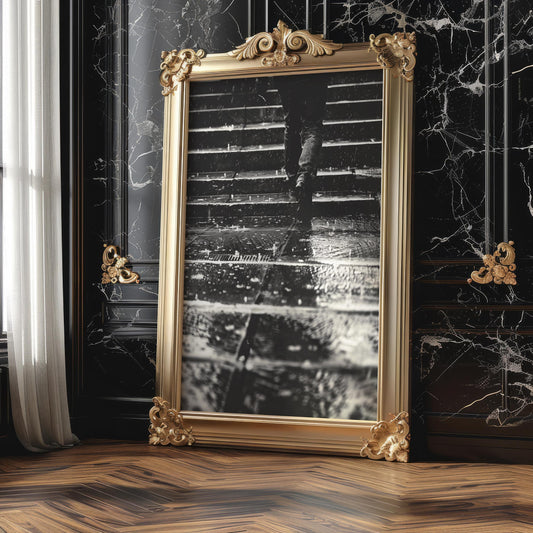 Urban Photography | Moody Rain Print | Atmospheric Street Scene Noir Film Vibe black and white photo print, minimalist monochrome wall art poster for modern interiors, Monohaus