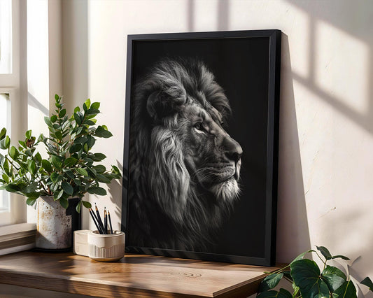 Wildlife Poster | Minimalist Lion Portrait Print | Black & White Photography wall art print, minimalist black and white poster, modern Scandinavian wall decor, Monohaus