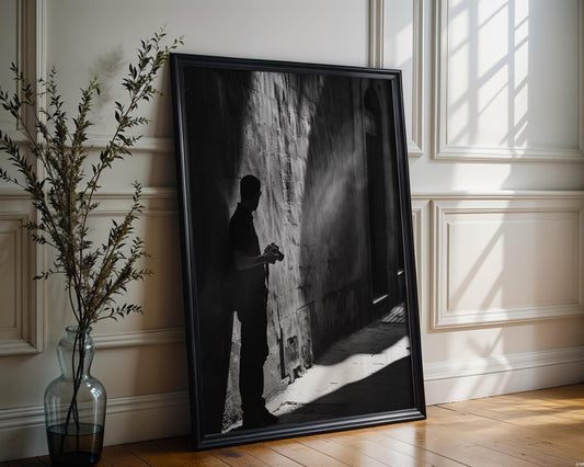 Urban Photography | Photographer Silhouette Minimal Black & White Street Scene black and white photo print, minimalist monochrome wall art poster for modern interiors, Monohaus