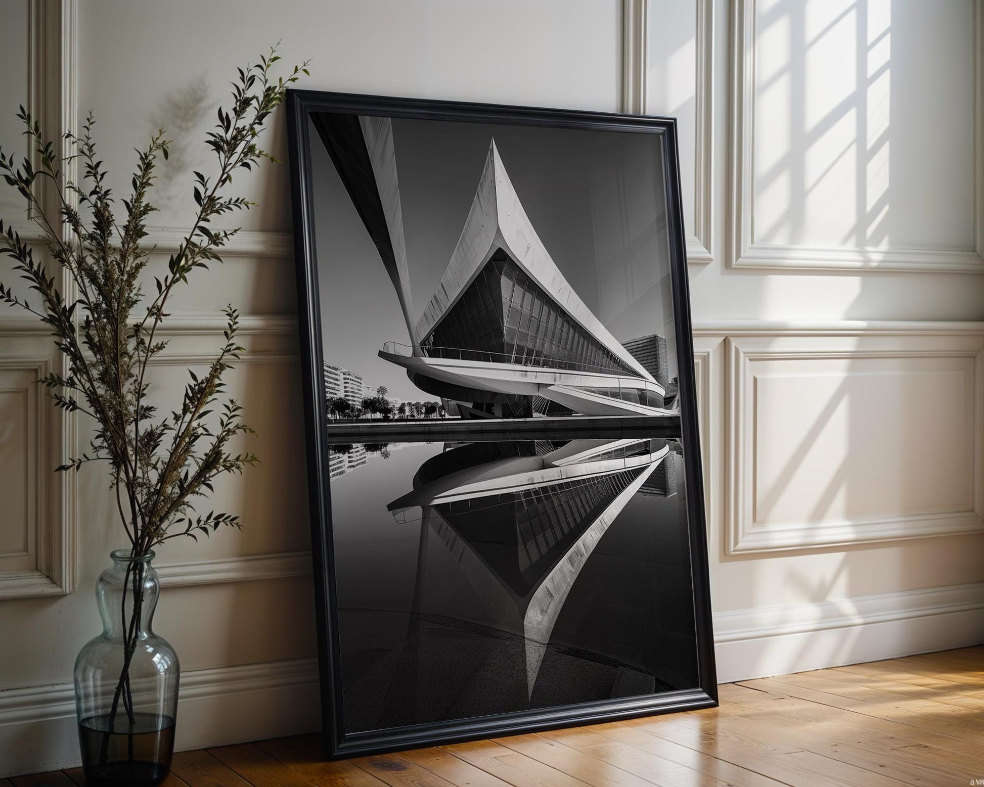 World Landmark | Palau de les Arts Print | Valencia Black and White Architecture Photography wall art print, black and white architectural poster, minimalist modern Scandinavian wall decor, Monohaus