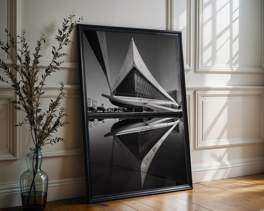 World Landmark | Palau de les Arts Print | Valencia Black and White Architecture Photography wall art print, black and white architectural poster, minimalist modern Scandinavian wall decor, Monohaus