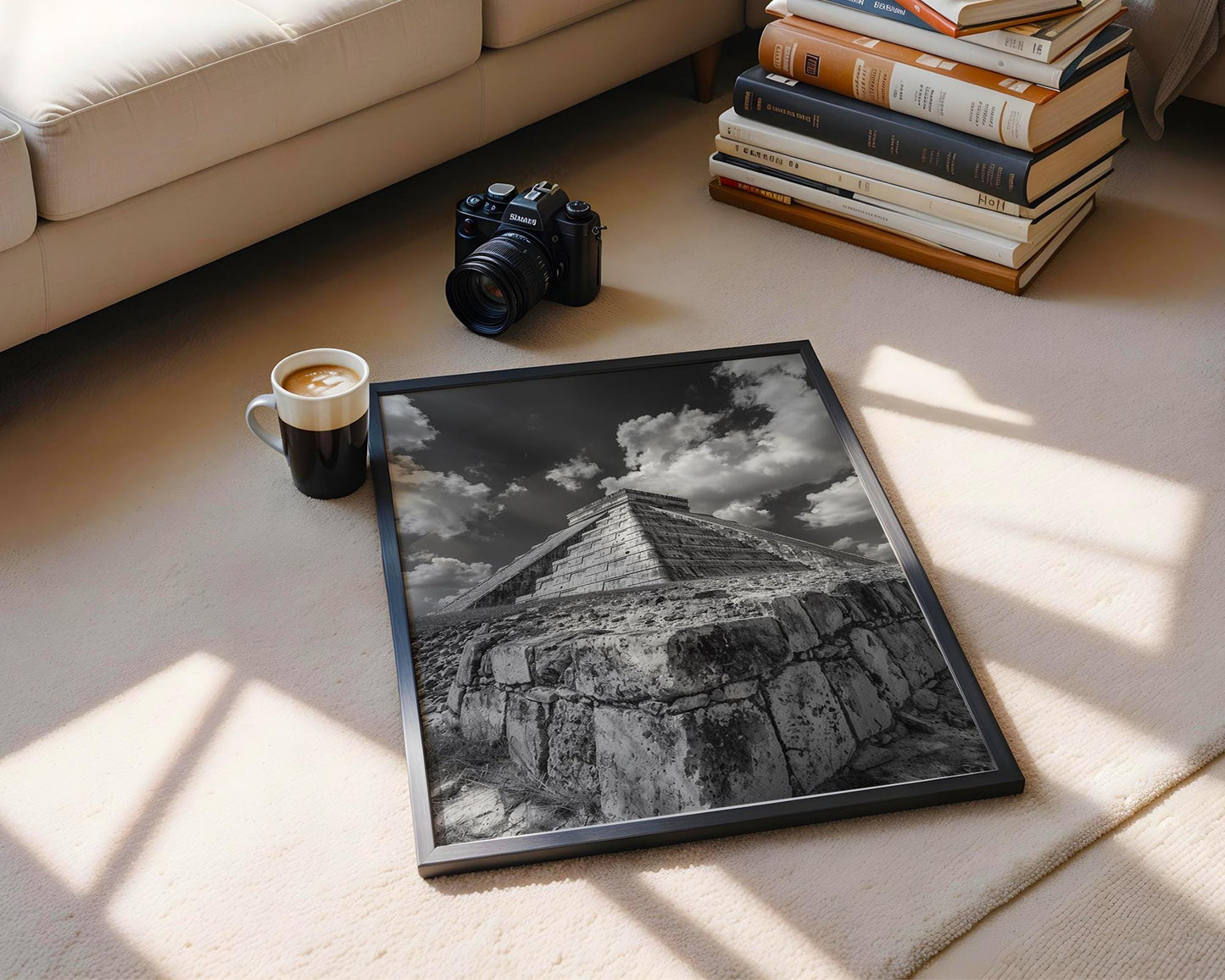 World Landmark | Chichen Itza Pyramid Print | Black and White Mayan Temple Fine Art wall art print, minimalist black and white poster, modern Scandinavian wall decor, Monohaus