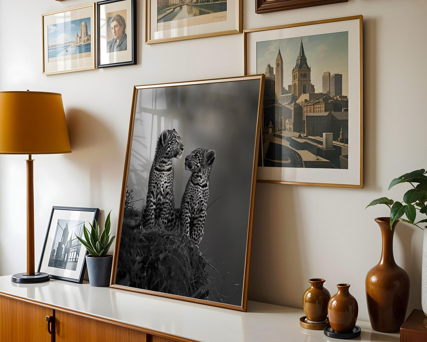 Wildlife Poster | Leopard Cubs Fine Art Print • Black & White Scandi Nursery wall art print, minimalist black and white poster, modern Scandinavian wall decor, Monohaus