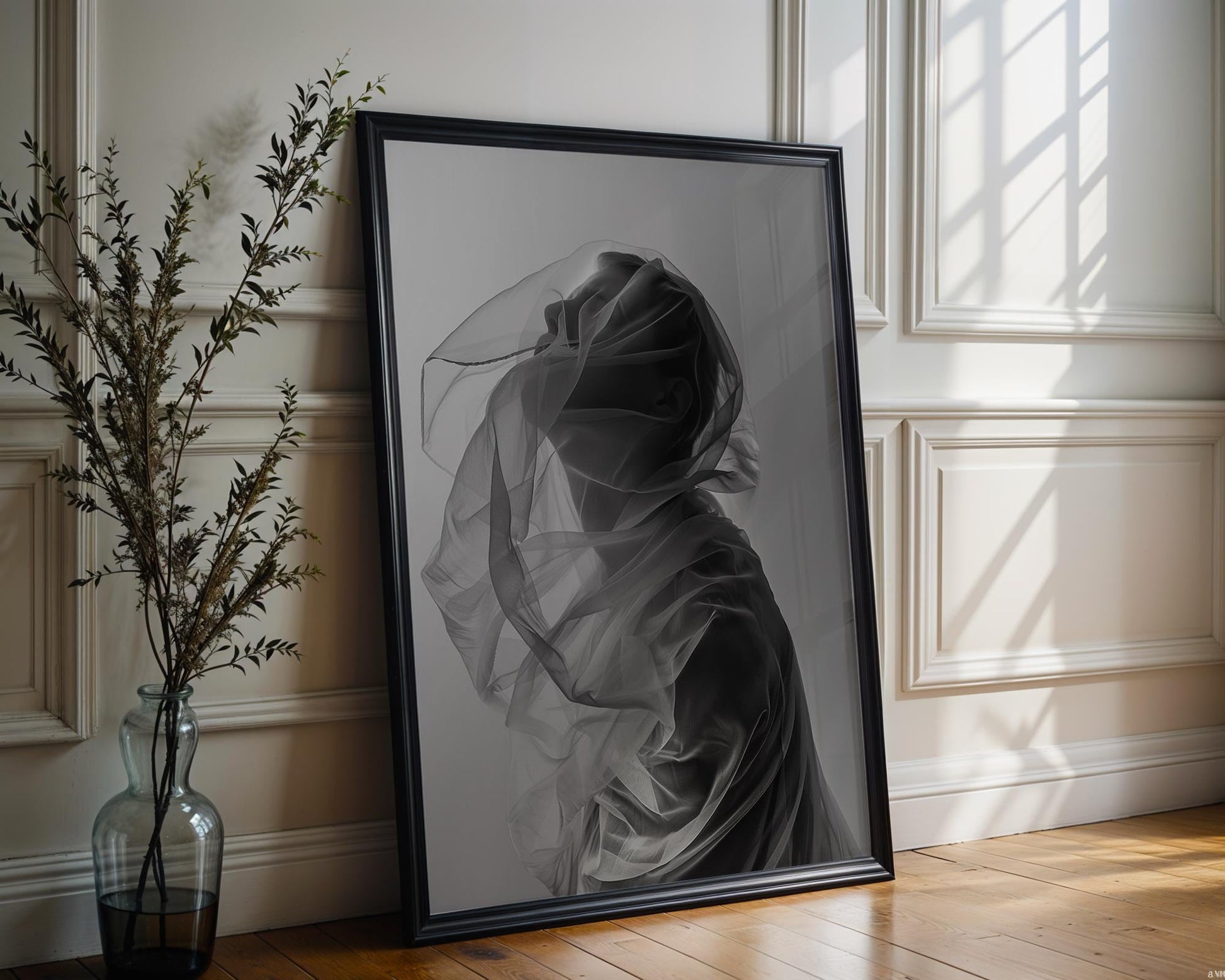 Veiled Woman Portrait Print | Black and White Photography, Minimalist Wall Art wall art print, minimalist black and white poster, modern Scandinavian wall decor, Monohaus