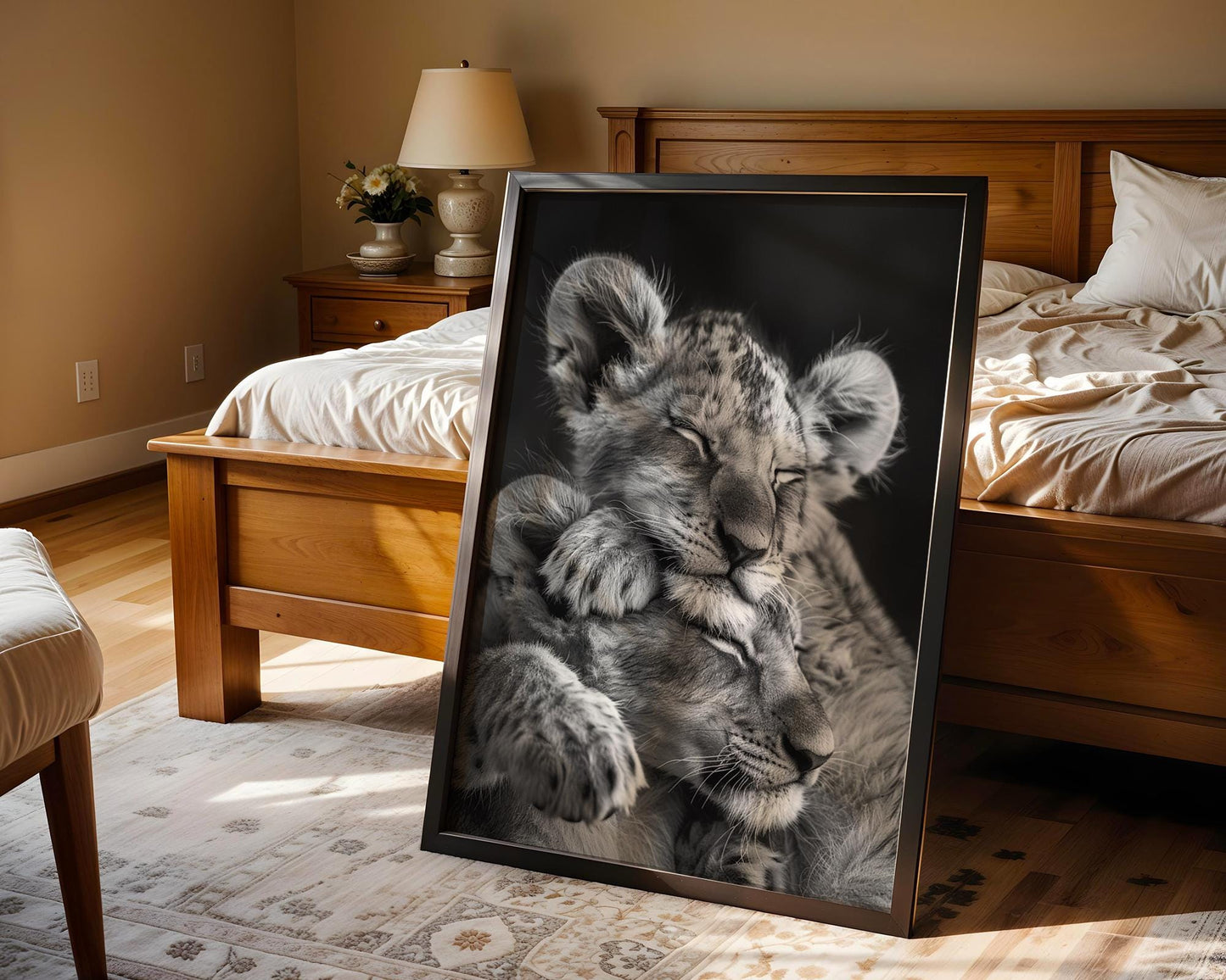 Wildlife Poster | Lion Cubs Sleeping Photography Print • Black & White Scandi Wall Art wall art print, minimalist black and white poster, modern Scandinavian wall decor, Monohaus