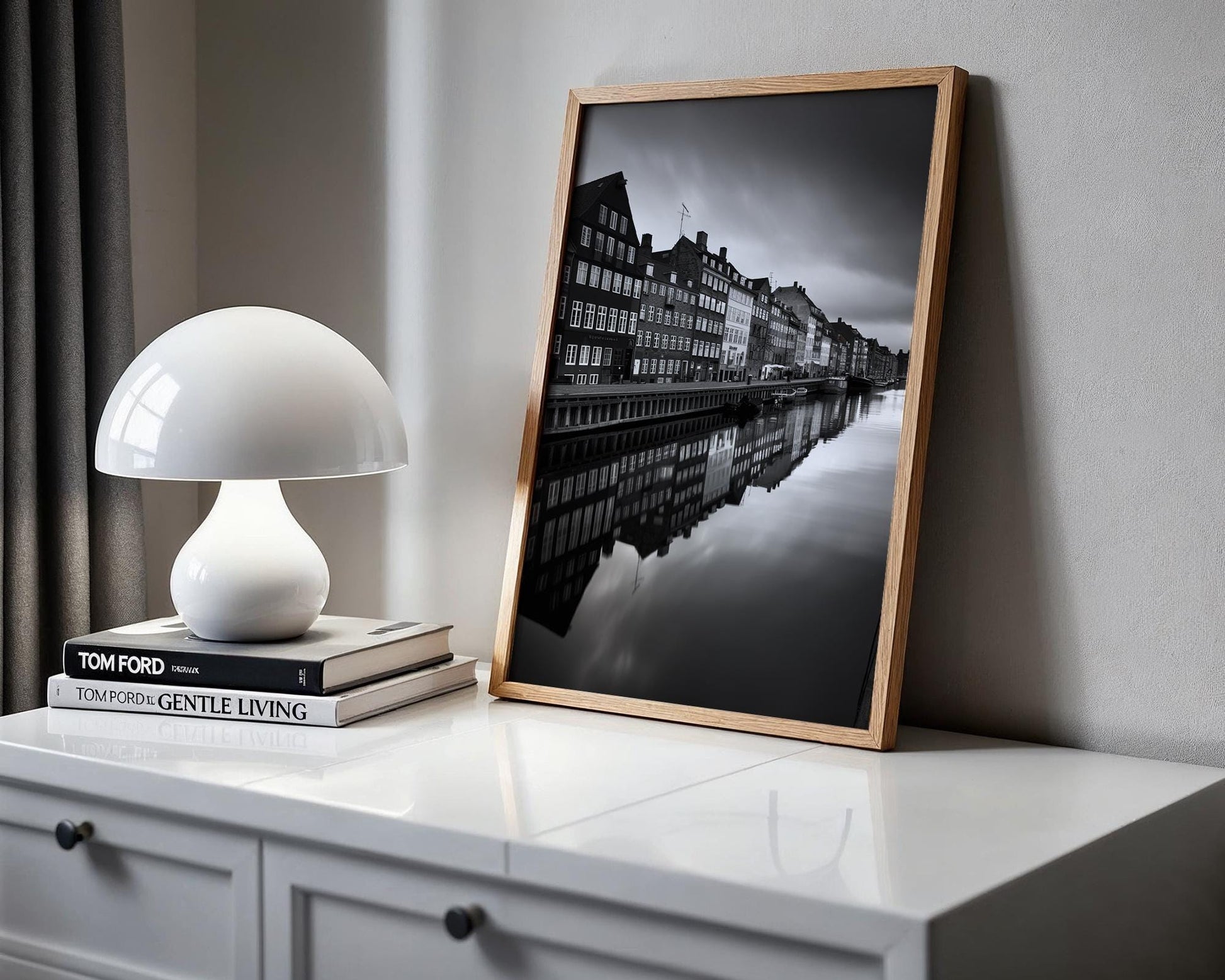 World Landmark | Copenhagen Canal Print | Black & White Scandi Architecture wall art print, black and white architectural poster, minimalist modern Scandinavian wall decor, Monohaus