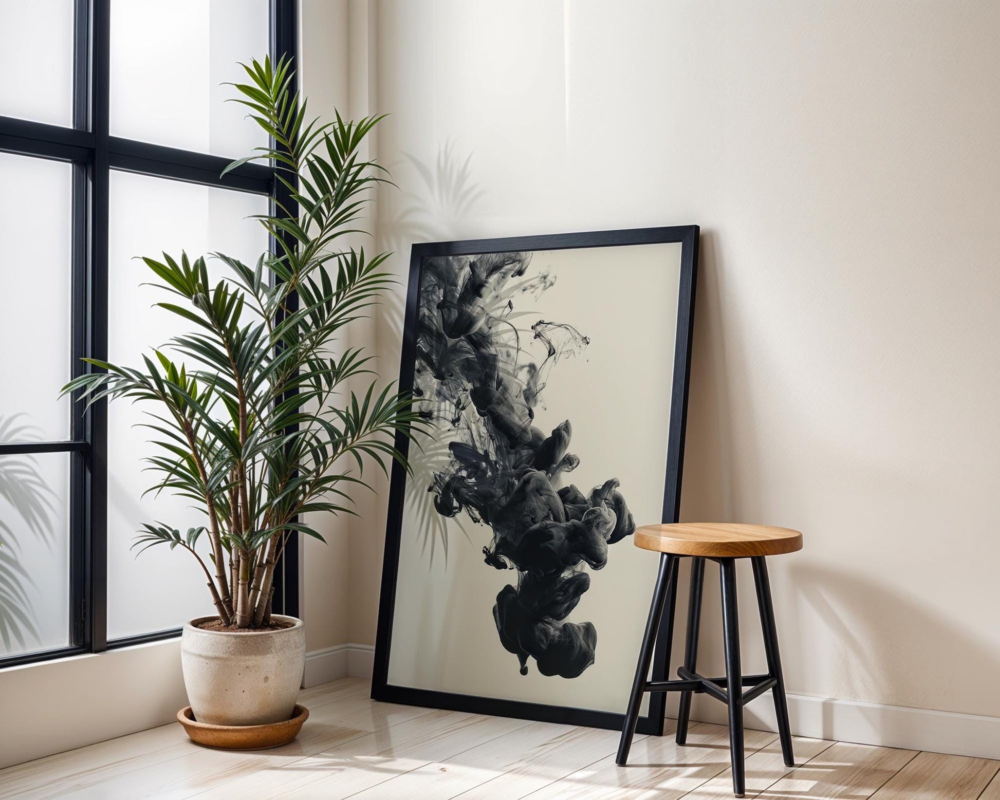 Minimal Wall Art Monochrome Ink Cloud Art Print | Modern Minimalist Photography wall art print, minimalist black and white poster, modern Scandinavian wall decor, Monohaus