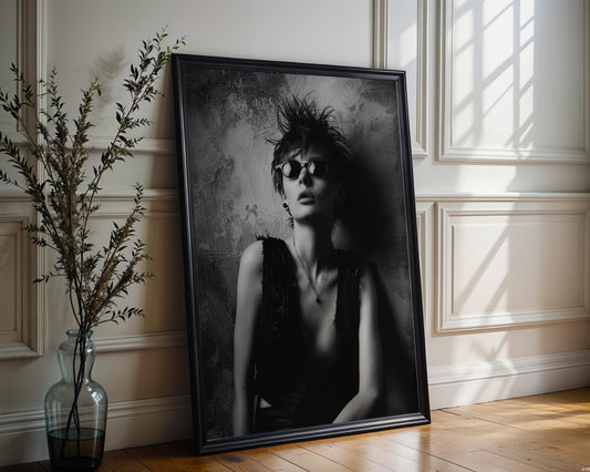 Minimal Wall Art Punk Muse Portrait Print | Edgy Fashion Photography Home Decor wall art print, minimalist black and white poster, modern Scandinavian wall decor, Monohaus