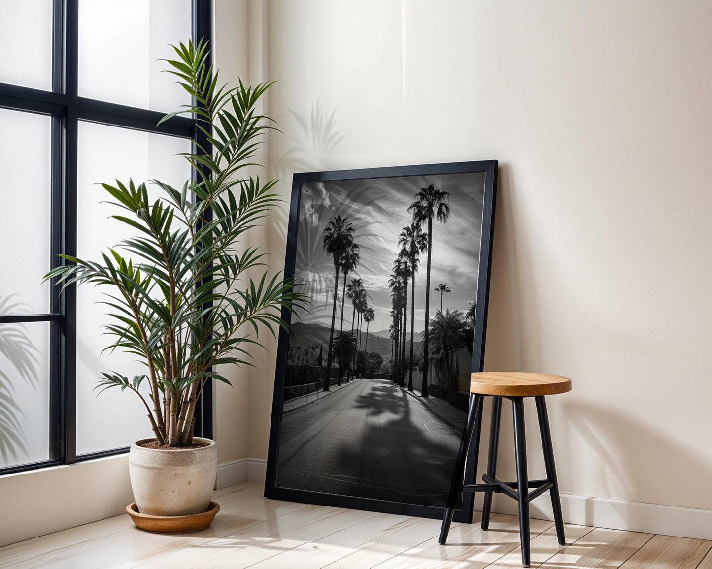 World Landmark | Beverly Hills Palms Print | Black and White Photography, California Wall Art wall art print, minimalist black and white poster, modern Scandinavian wall decor, Monohaus