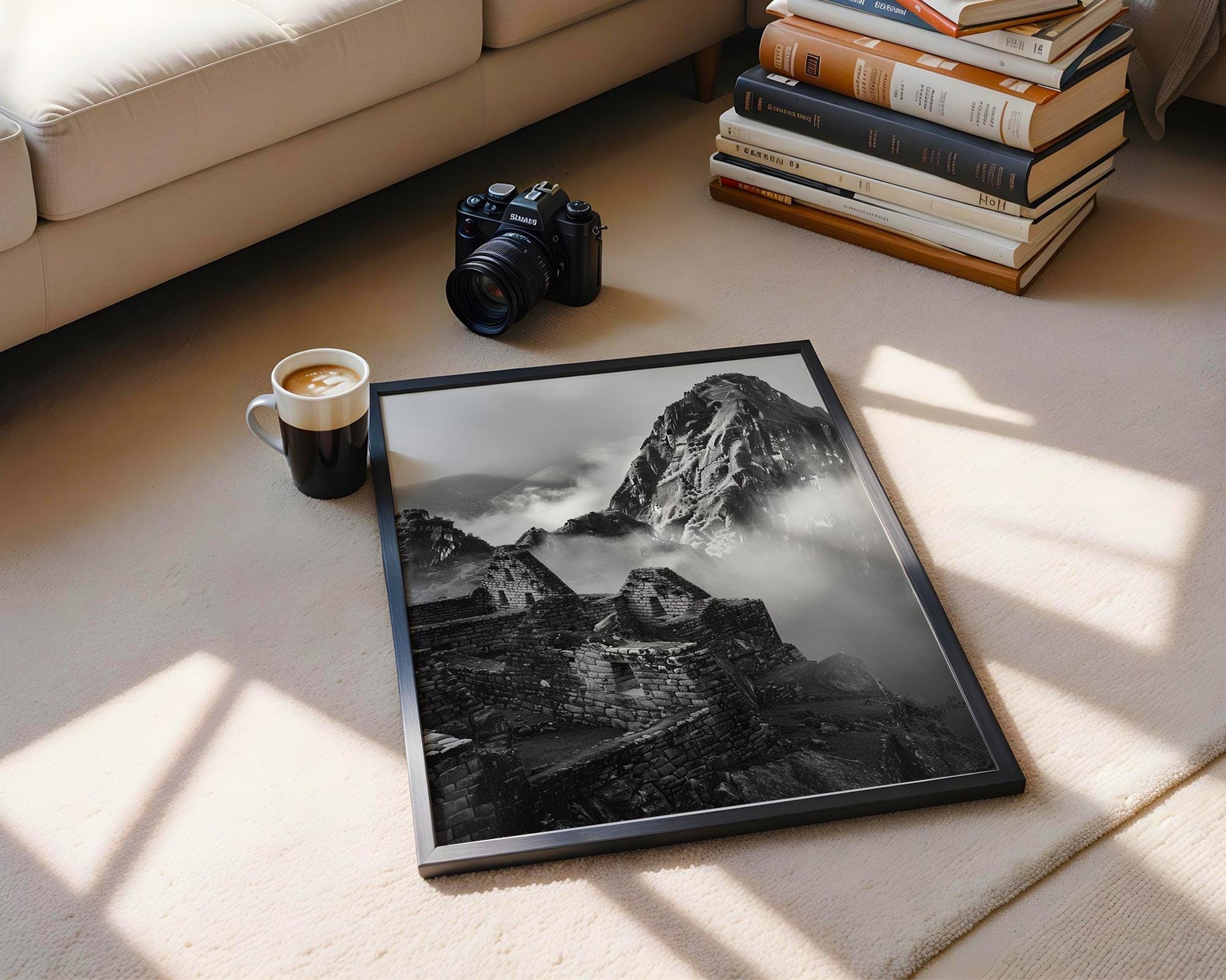 World Landmark | Machu Picchu Print | Black and White Peru Mountain Photography wall art print, minimalist black and white poster, modern Scandinavian wall decor, Monohaus