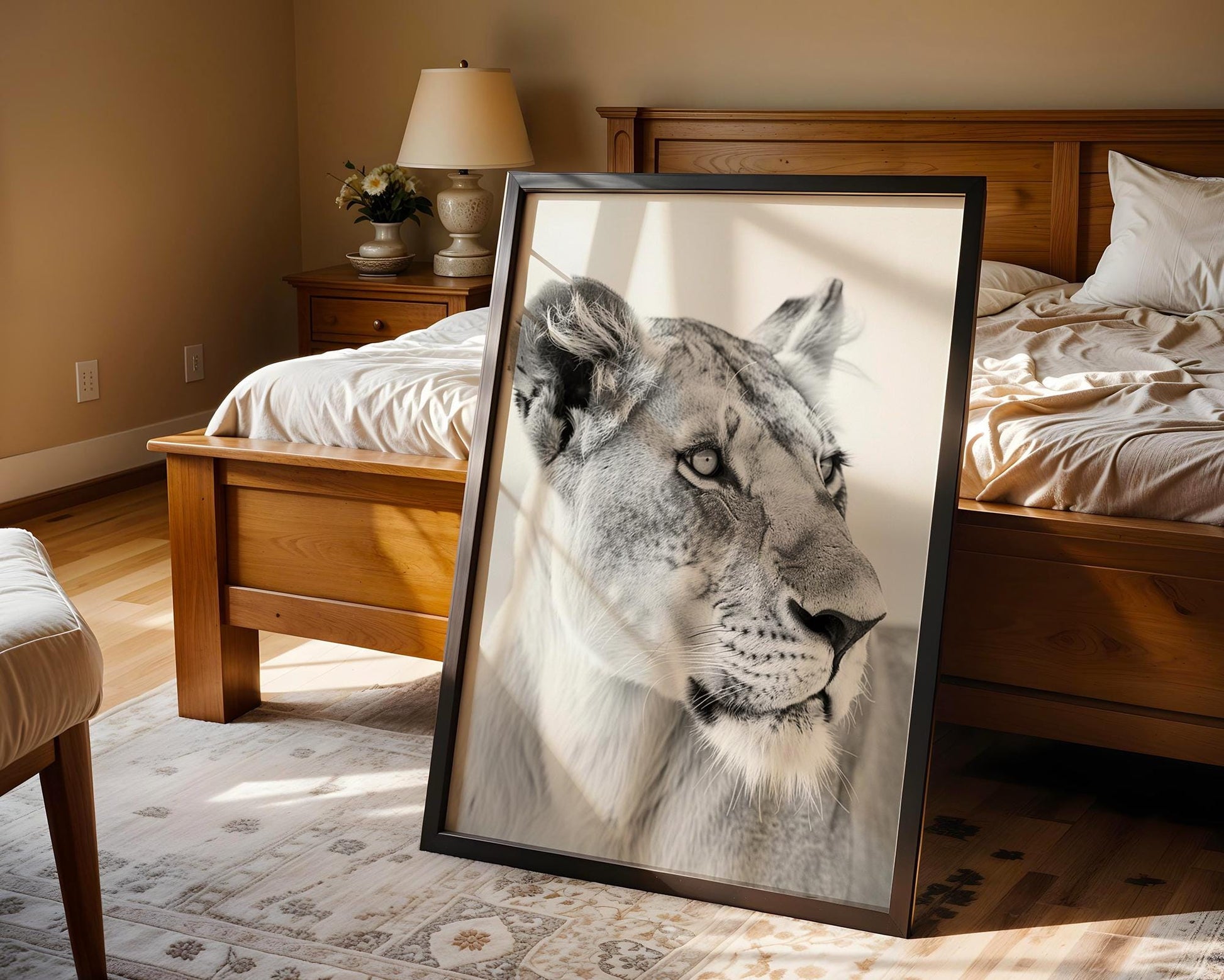 Wildlife Poster | Lioness Portrait Print | Black & White  Photography wall art print, minimalist black and white poster, modern Scandinavian wall decor, Monohaus