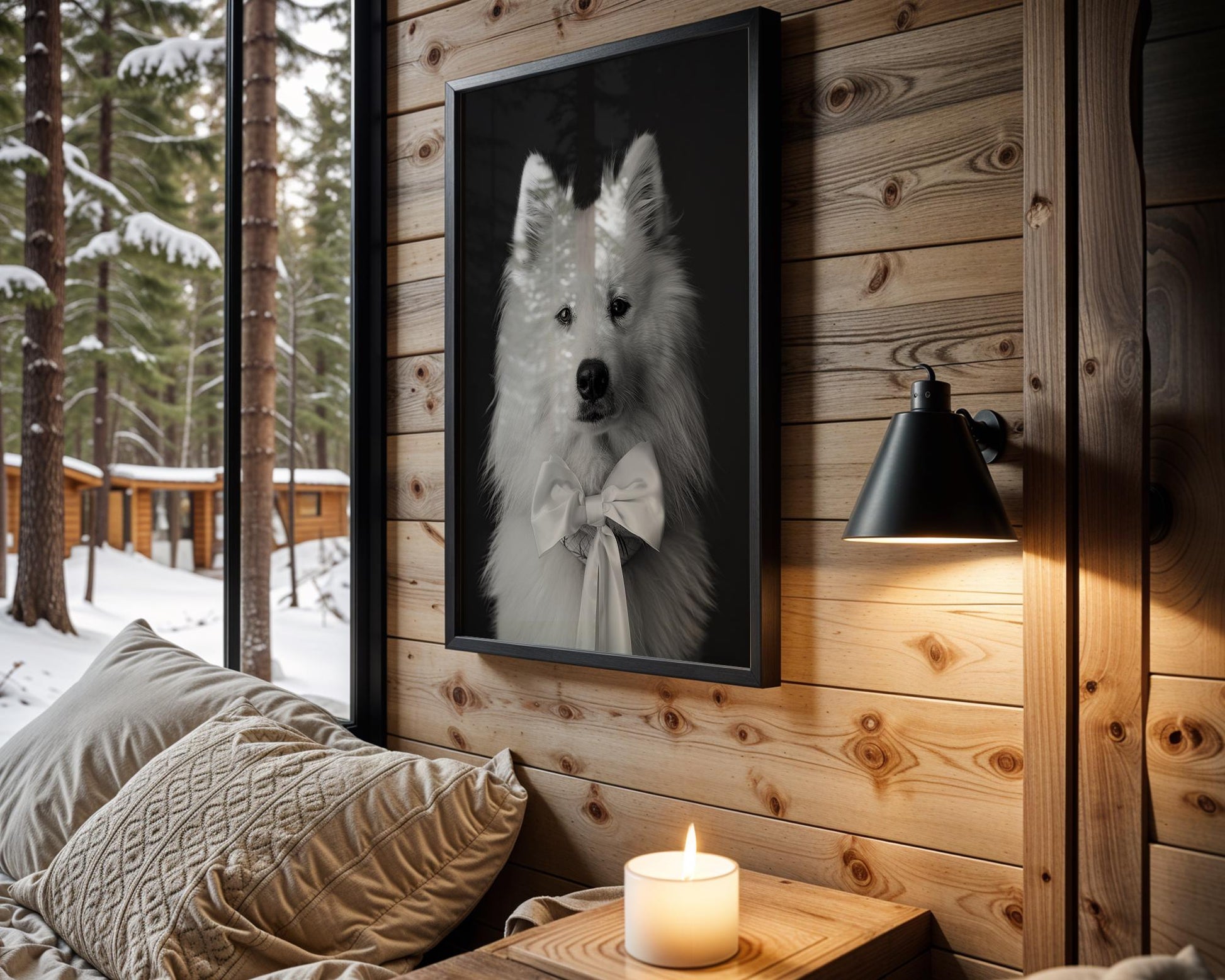 Dog Photography | Samoyed Puppy Portrait Pet Print | Black and White wall art print, minimalist black and white poster, modern Scandinavian wall decor, Monohaus