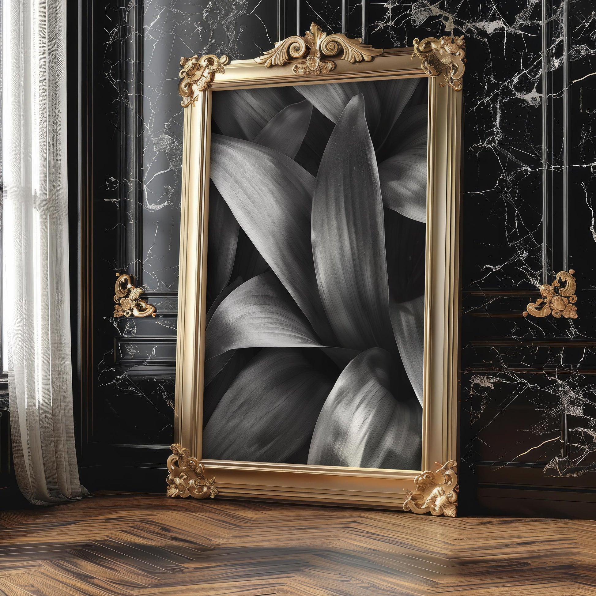 Botanical Photo | Abstract Leaf Macro Photography Print | Black & White Minimal abstract wall art print, geometric minimalist poster, modern Scandinavian decor, Monohaus