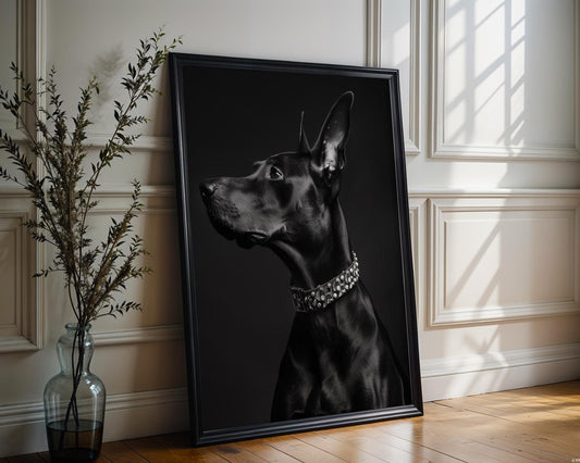 Dog Photography Doberman Art Print | Glamorous Pet Portrait, Modern Wall Decor wall art print, minimalist black and white poster, modern Scandinavian wall decor, Monohaus