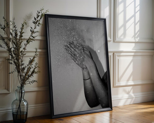 Designer Wall Art | Glitter Hands Photography Print | Minimalist Black and White Home Decor wall art print, minimalist black and white poster, modern Scandinavian wall decor, Monohaus