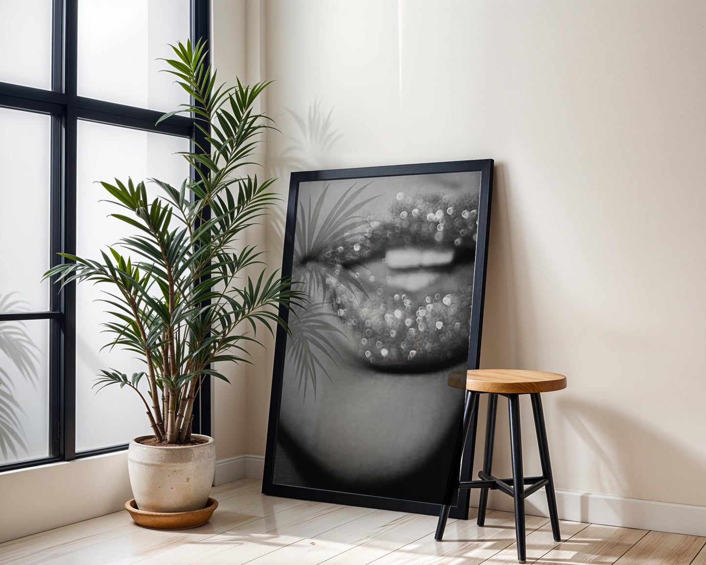 Glitter Lips Photography Print | Monochrome Glam Wall Art wall art print, minimalist black and white poster, modern Scandinavian wall decor, Monohaus