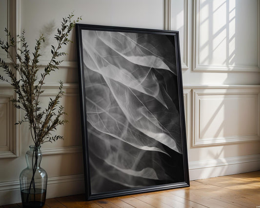 Botanical Photo | Abstract Leaf Macro Photography Print | Black & White Minimal abstract wall art print, geometric minimalist poster, modern Scandinavian decor, Monohaus