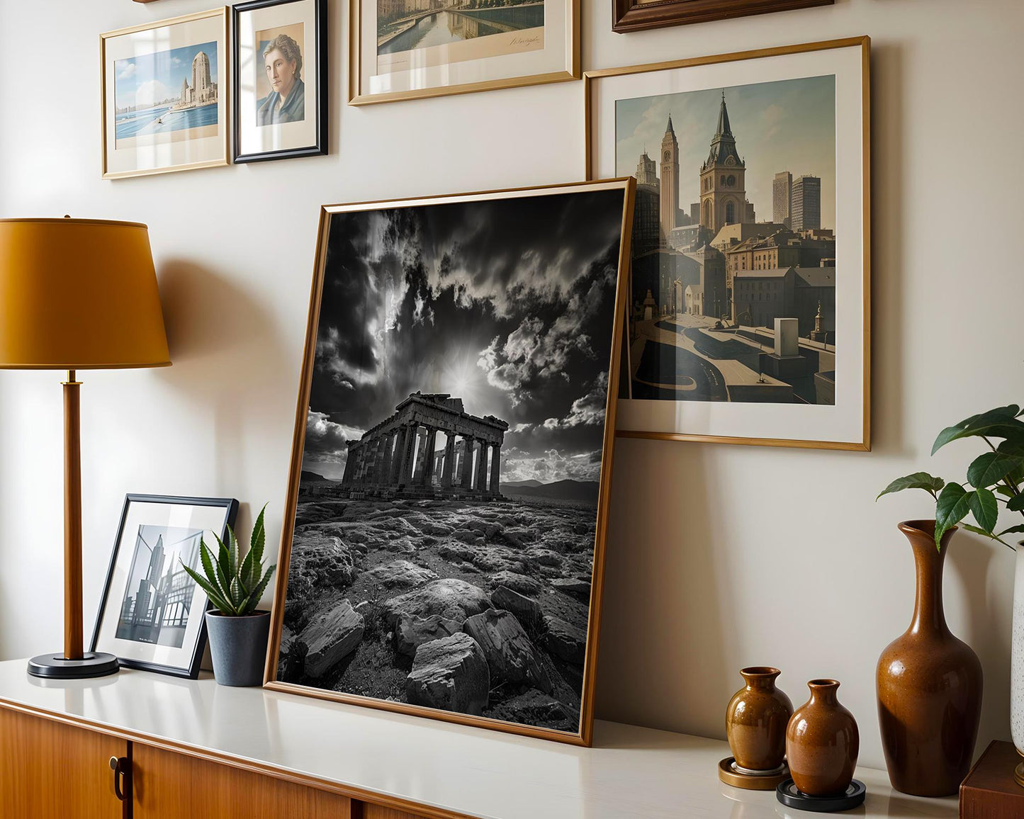 World Landmark | Parthenon Temple Sunburst Print | Black and White Athens Architecture