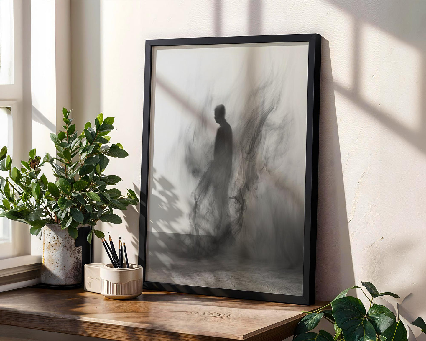 Minimal Wall Art Abstract Figure Art Print | Smoky Black and White Photography abstract wall art print, geometric minimalist poster, modern Scandinavian decor, Monohaus