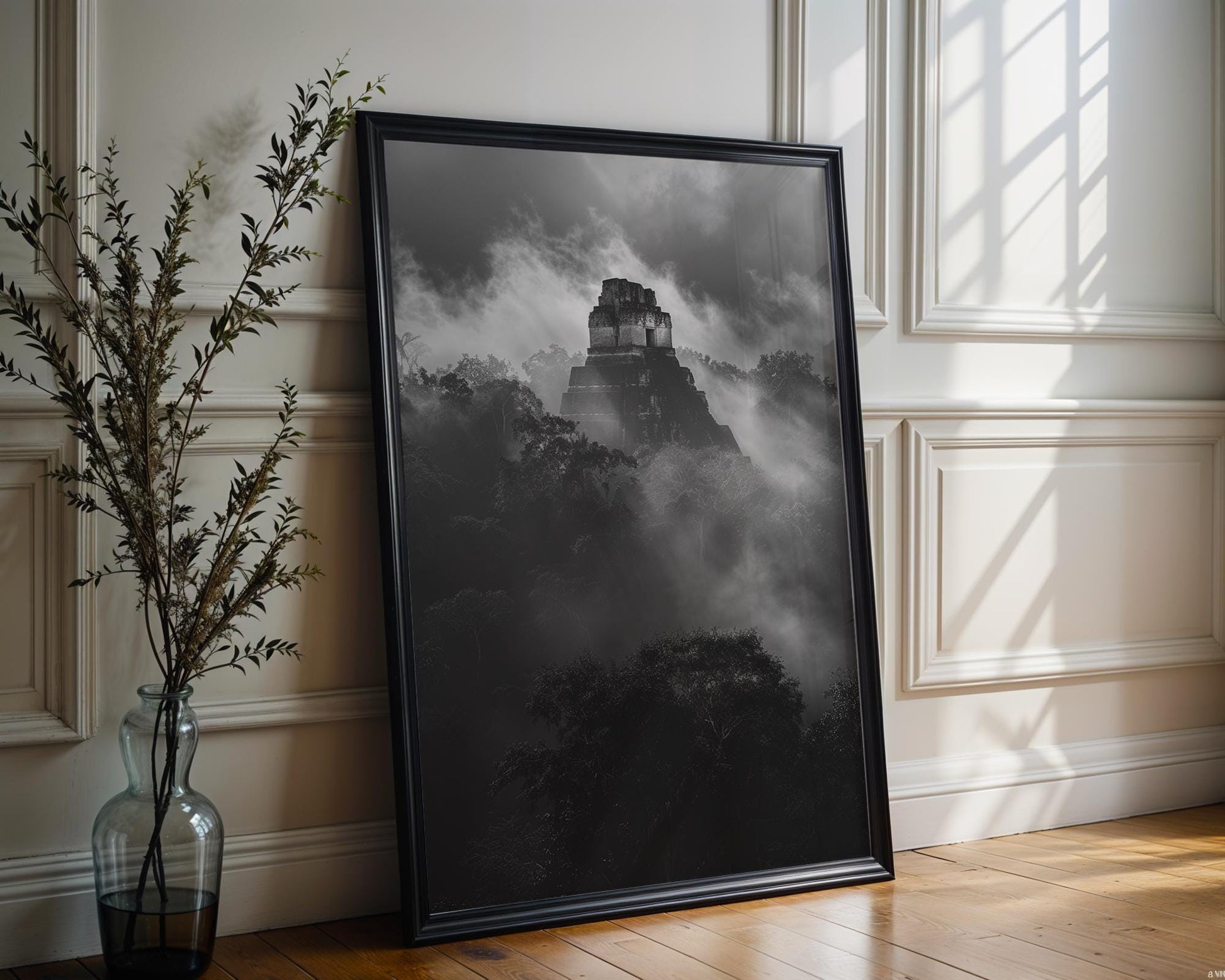 World Landmark | Tikal Temple Black & White Photography Print | Guatemala Jungle Ruins Wall Art wall art print, minimalist black and white poster, modern Scandinavian wall decor, Monohaus