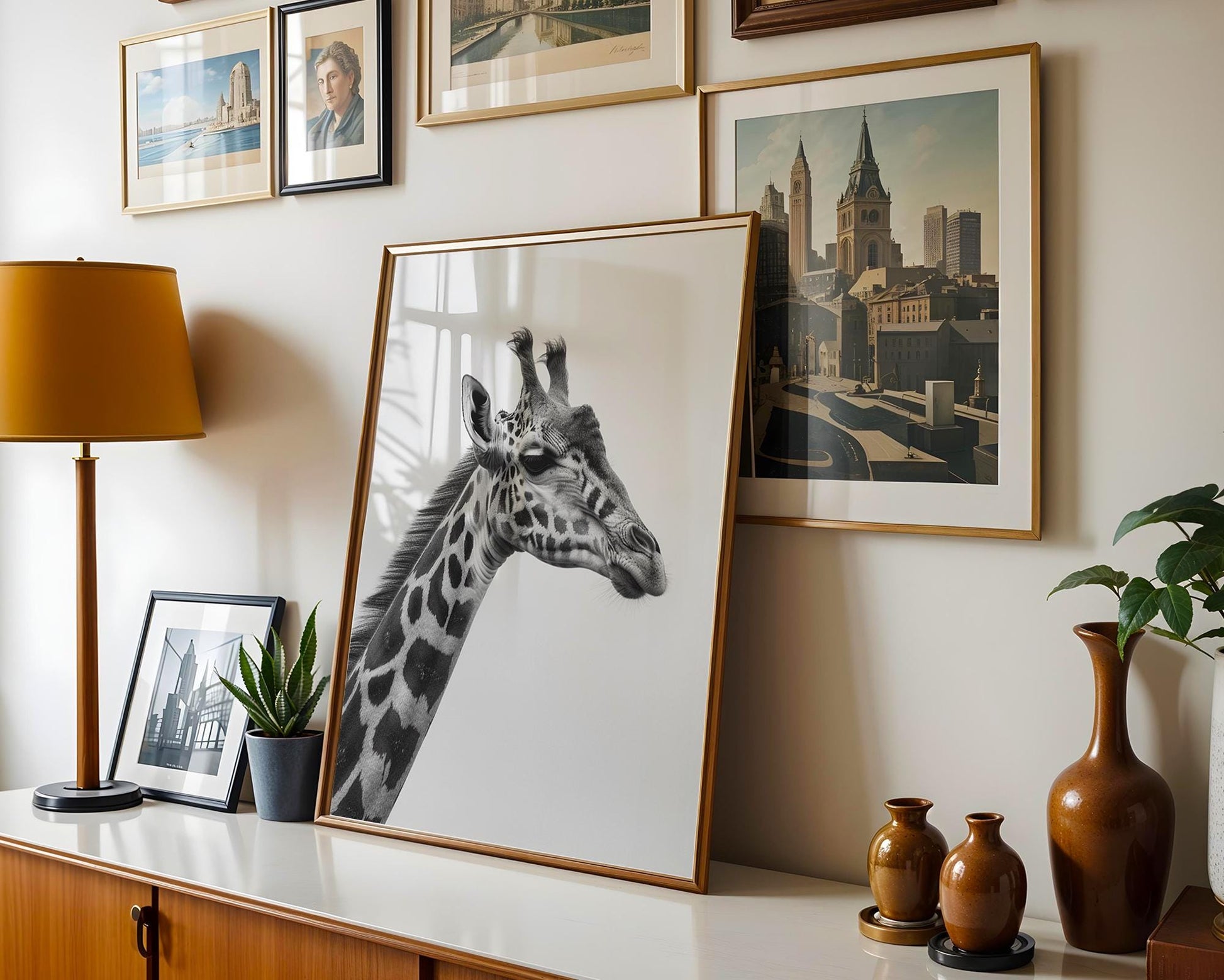 Wildlife Poster | Giraffe Profile Print | Black & White Safari Photography wall art print, minimalist black and white poster, modern Scandinavian wall decor, Monohaus