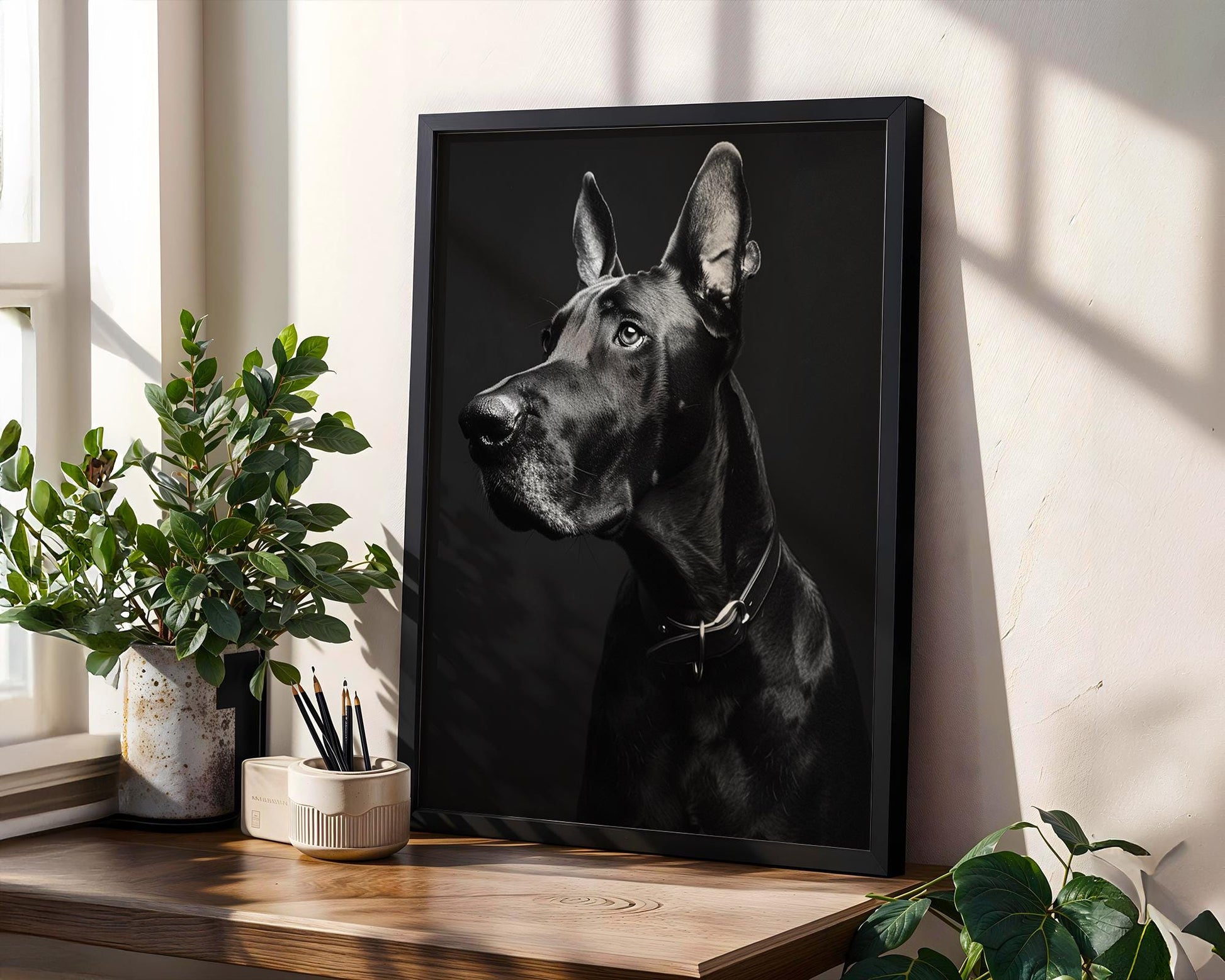 Black Dane Dog Portrait Print, Modern Pet Photography, Canine Wall Art wall art print, minimalist black and white poster, modern Scandinavian wall decor, Monohaus