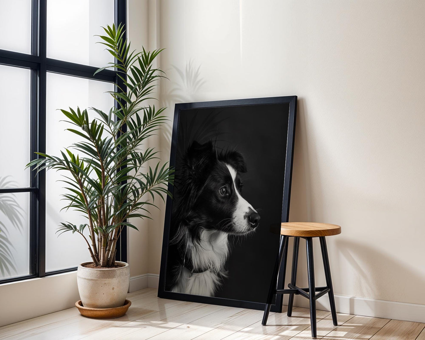 Dog Photography Border Collie Print | Black and White Pet Portrait, Modern Pet Home Decor wall art print, minimalist black and white poster, modern Scandinavian wall decor, Monohaus