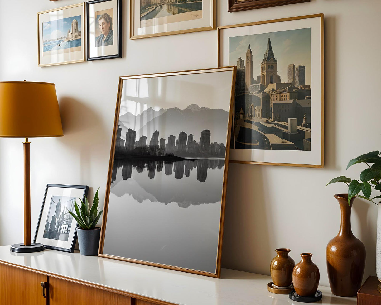 World Landmark | Vancouver Skyline Print | Black and White Mountain Reflection wall art print, minimalist black and white poster, modern Scandinavian wall decor, Monohaus