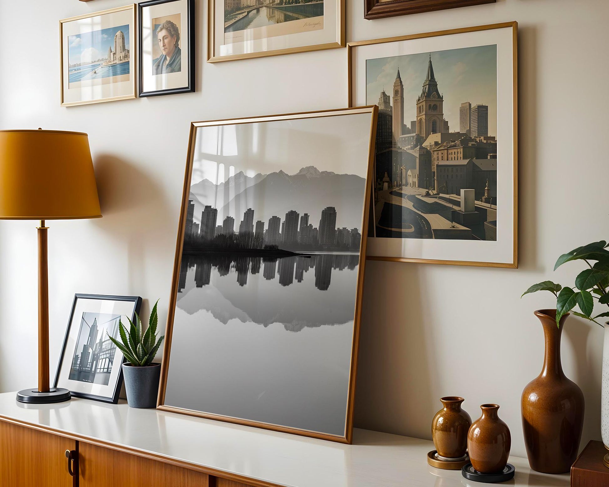 World Landmark | Vancouver Skyline Print | Black and White Mountain Reflection wall art print, minimalist black and white poster, modern Scandinavian wall decor, Monohaus