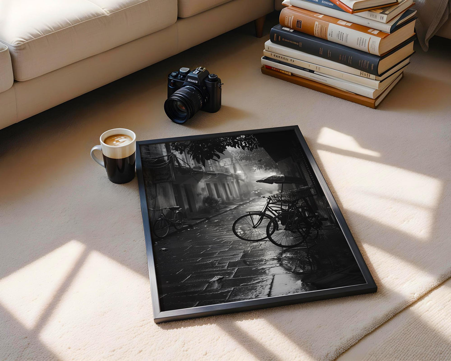 World Landmark | Hanoi Rainy Street Print | Black and White Photography, Vietnam Travel Poster black and white photo print, minimalist monochrome wall art poster for modern interiors, Monohaus