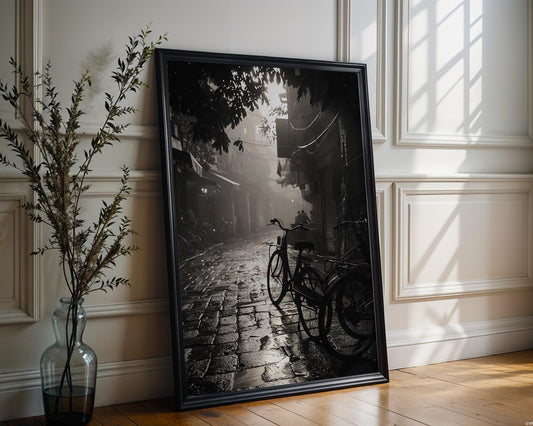 World Landmark | Hanoi Bicycle Alley Print | Black & White Photography, Travel Poster wall art print, minimalist black and white poster, modern Scandinavian wall decor, Monohaus