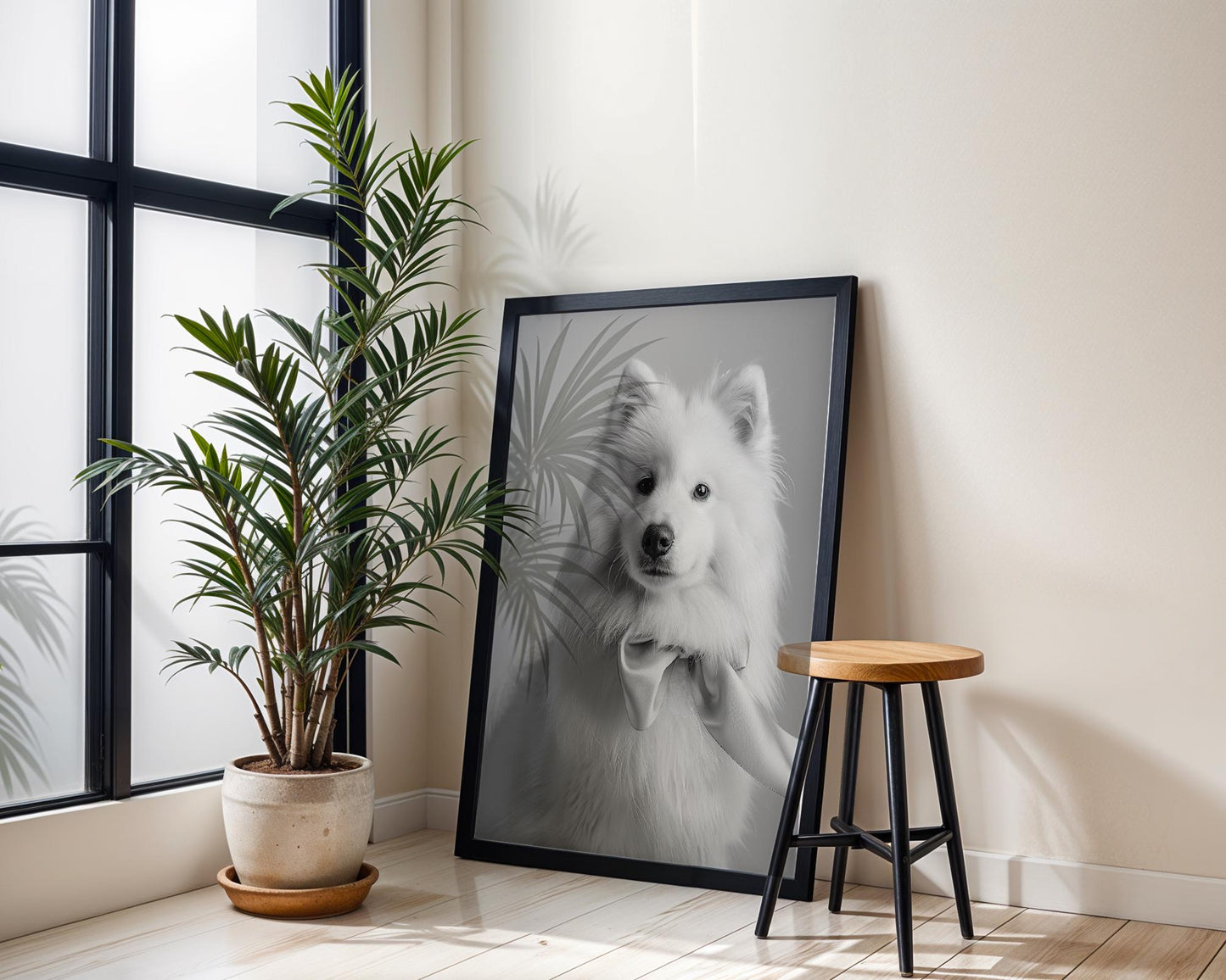 Dog Photography Pet Home Decor | Samoyed Puppy Portrait Pet Print | Black and White wall art print, minimalist black and white poster, modern Scandinavian wall decor, Monohaus