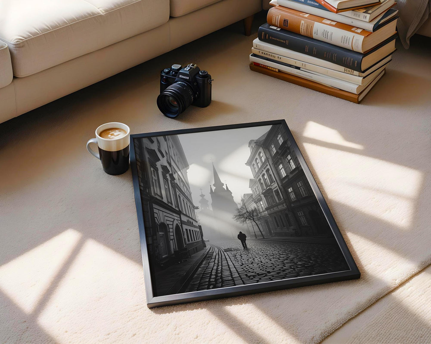 World Landmark | Prague Fog Photography Print | Black and White Gothic Architecture wall art print, black and white architectural poster, minimalist modern Scandinavian wall decor, Monohaus