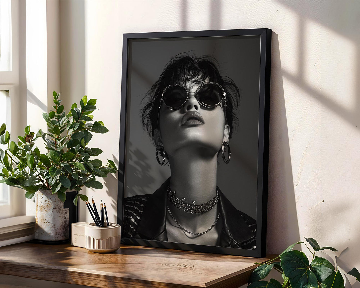 Minimal Wall Art Edgy Woman Portrait Print | Rhinestone Choker, Black & White Art wall art print, minimalist black and white poster, modern Scandinavian wall decor, Monohaus